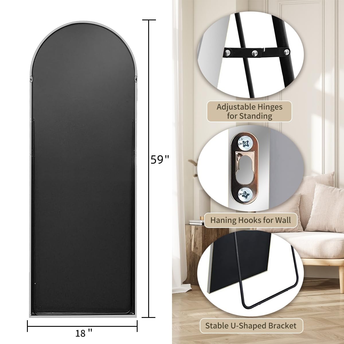 Rowjut floor mirror reflection brightness demonstrates clear visuals in any light.