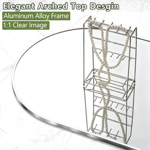 Rowjut floor mirror standing setup in silver enhances morning routines.
