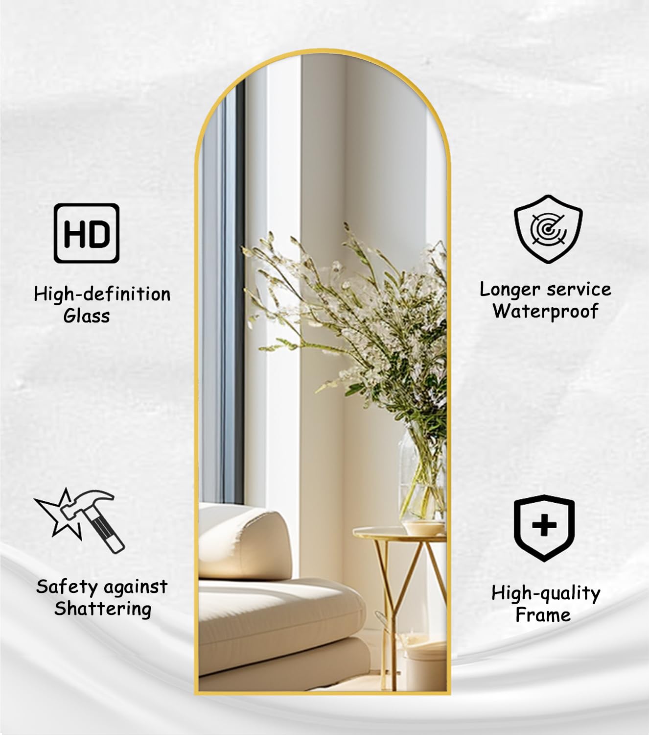 Rowjut large 71x26 inch mirror enhances light and space.
