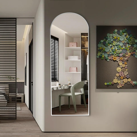 Rowjut white arched mirror complements bathrooms and hallways with style
