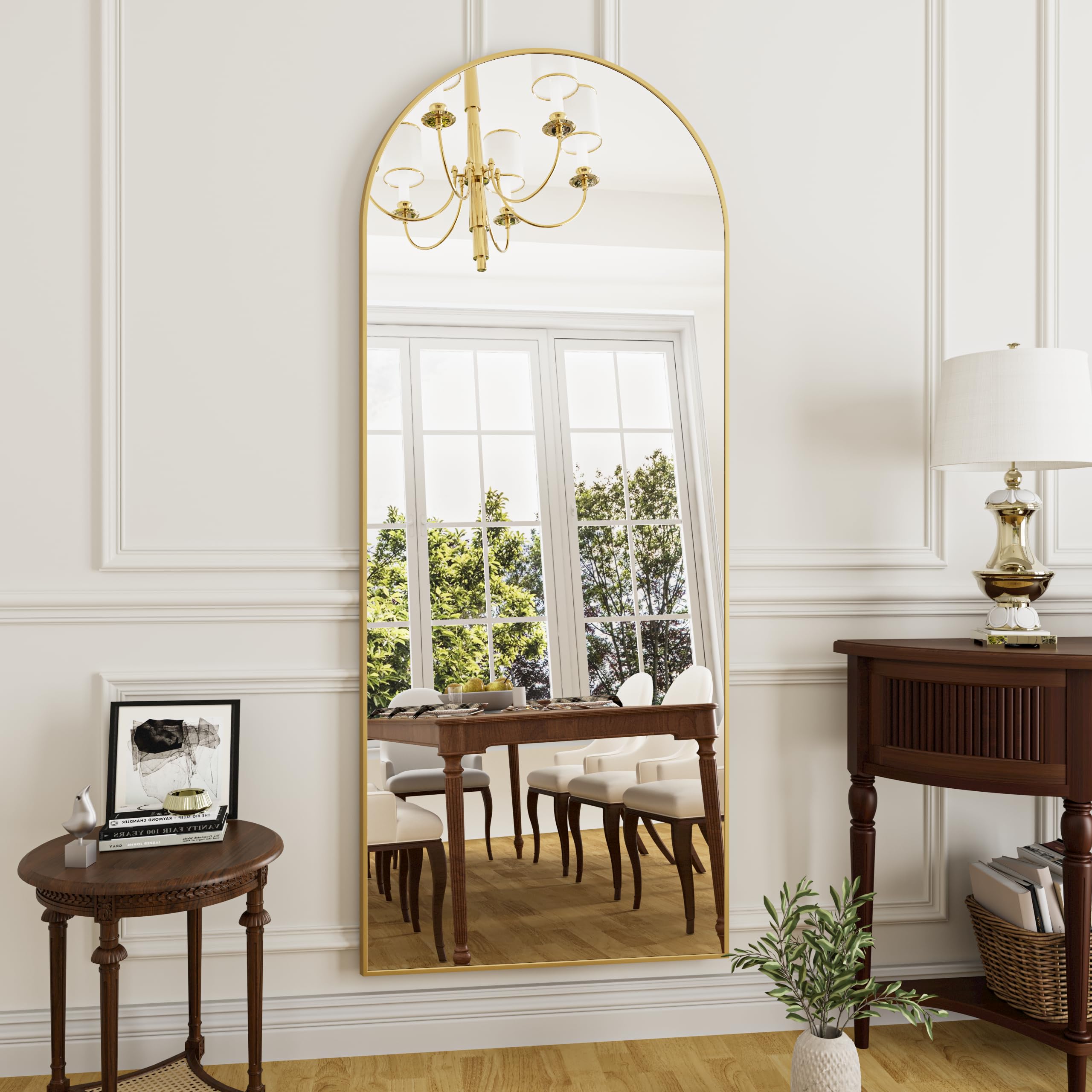 Rowjut freestanding mirror with U-bracket offers flexible placement.