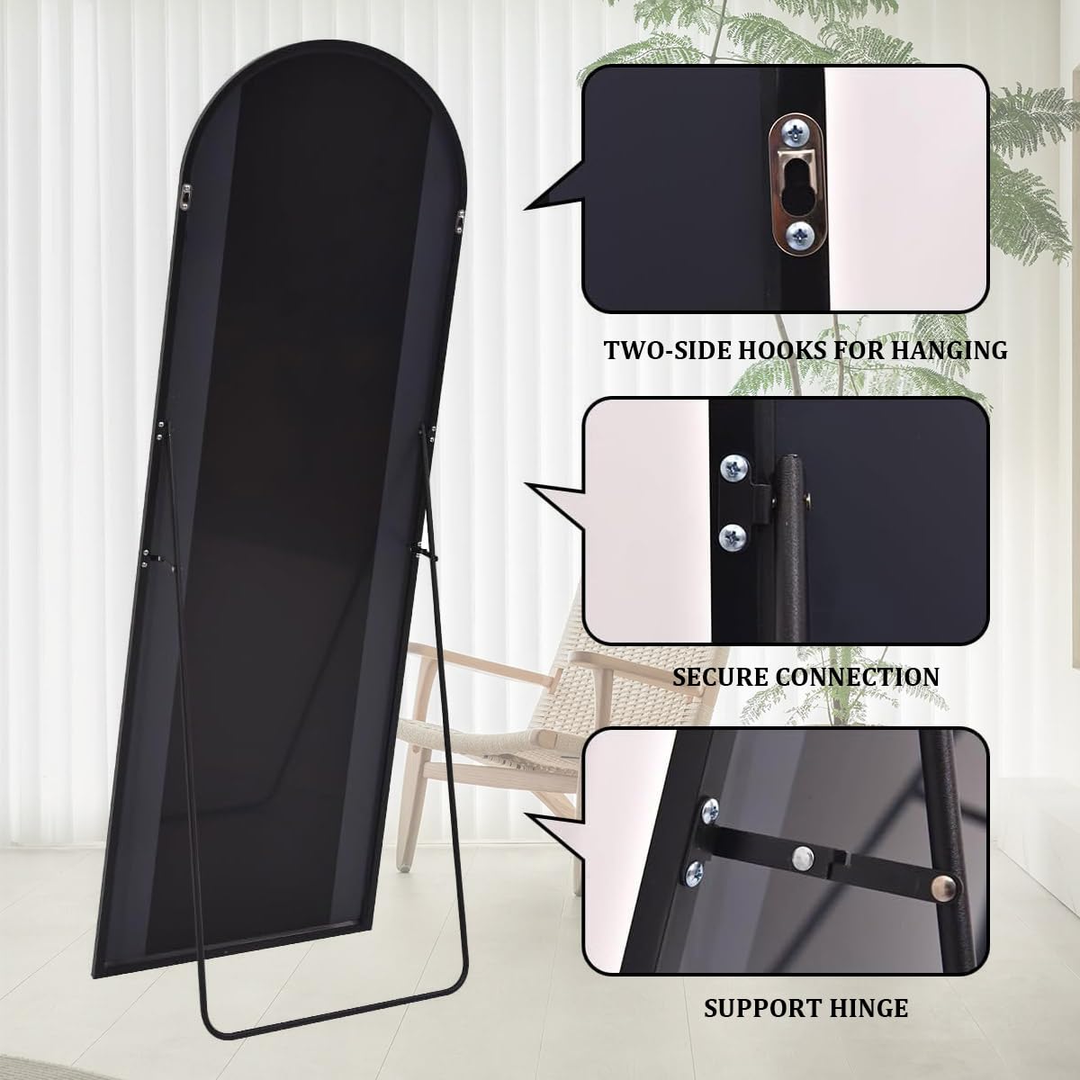 Rowjut white-framed mirror features tempered glass for safe, reliable use