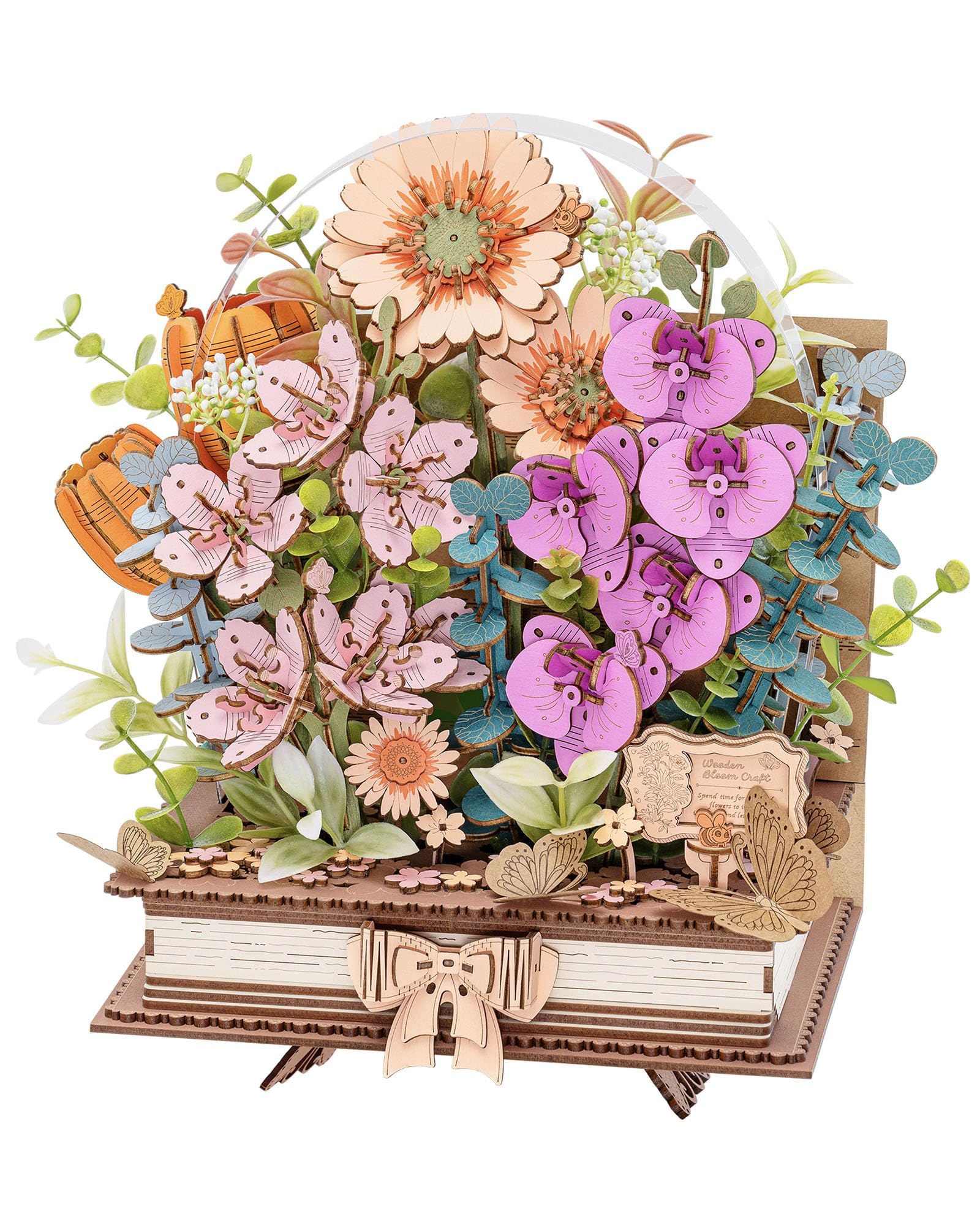 rowood 3D wooden flower kit petal assembly creates a lasting decorative bloom.
