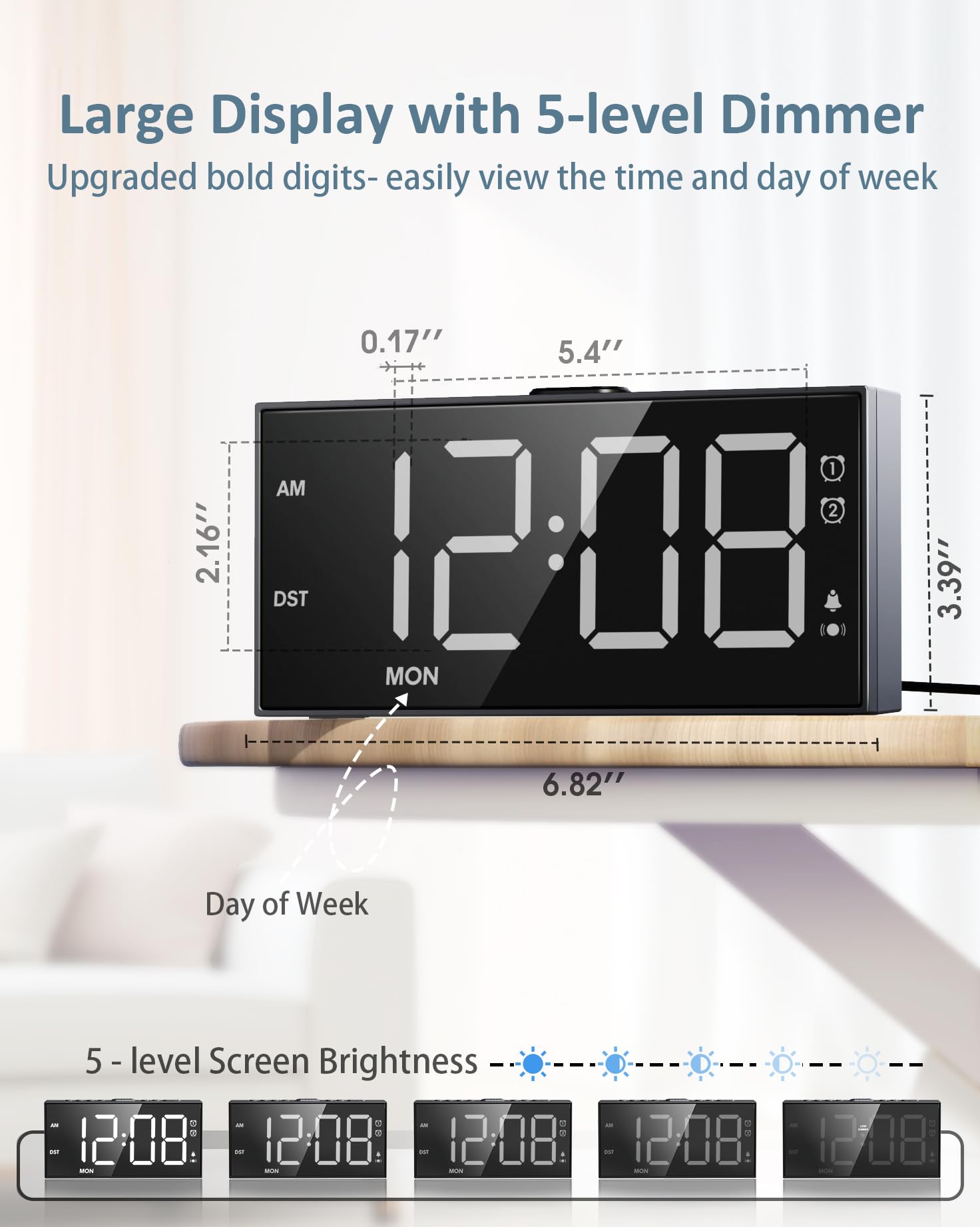 Roxicosly large-digits display enables easy time reading from across room