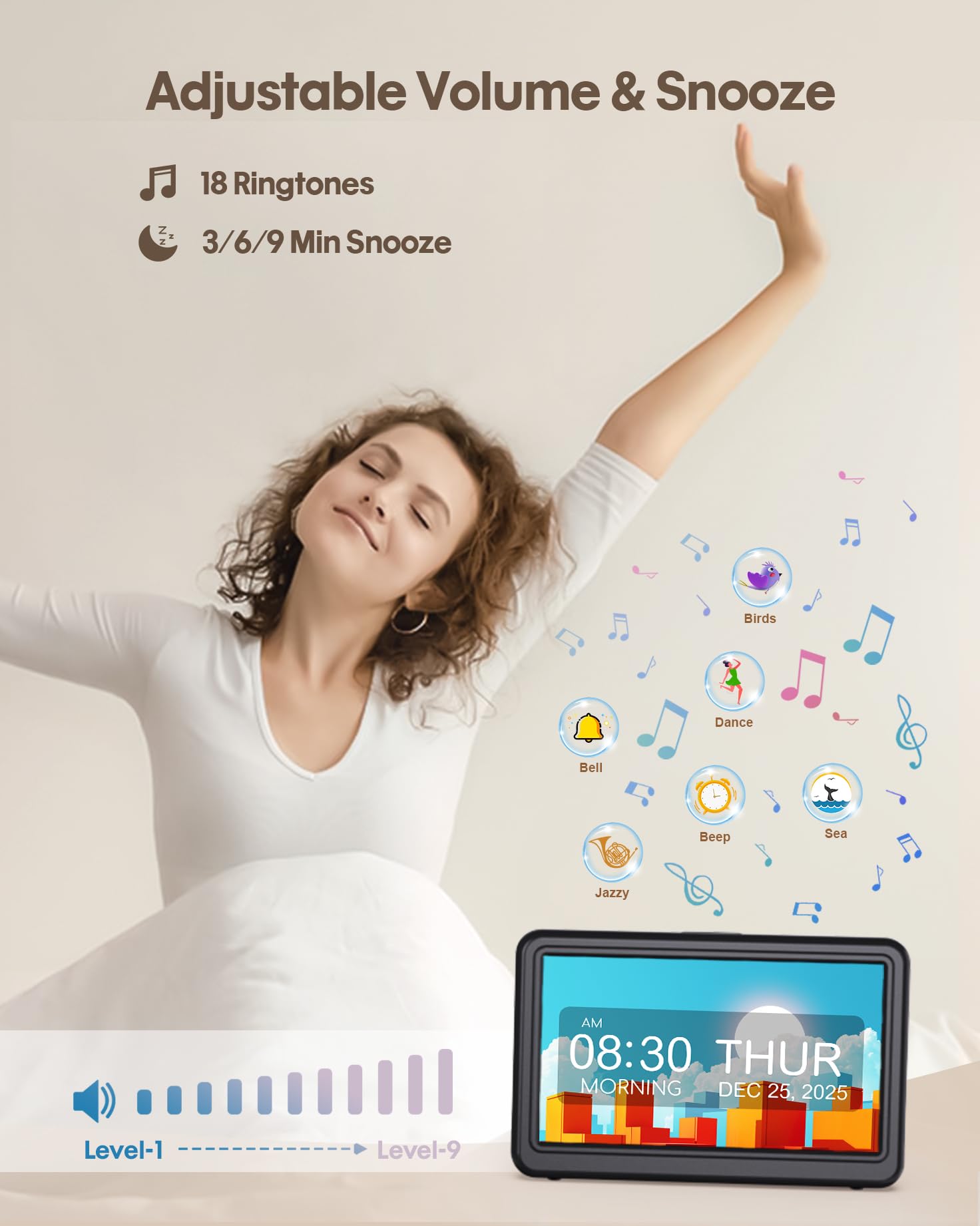 Roxicosly clock can display photos as a frame from USB or SD.