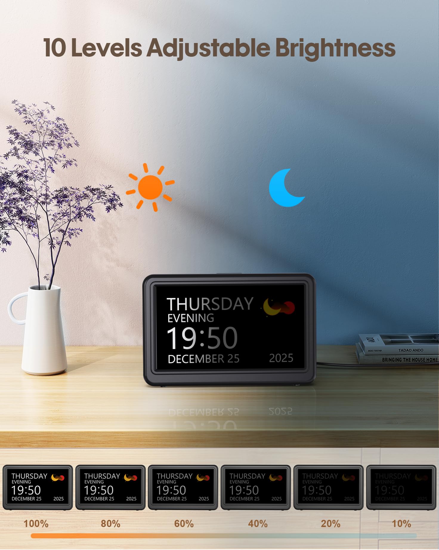 Roxicosly large display with volume control and snooze options.