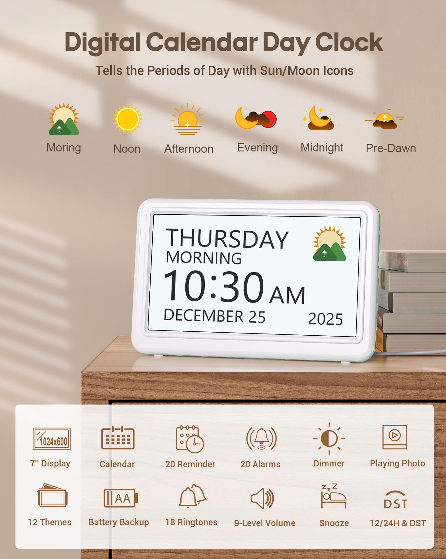 Roxicosly alarm and reminder visuals signal important tasks at a glance.