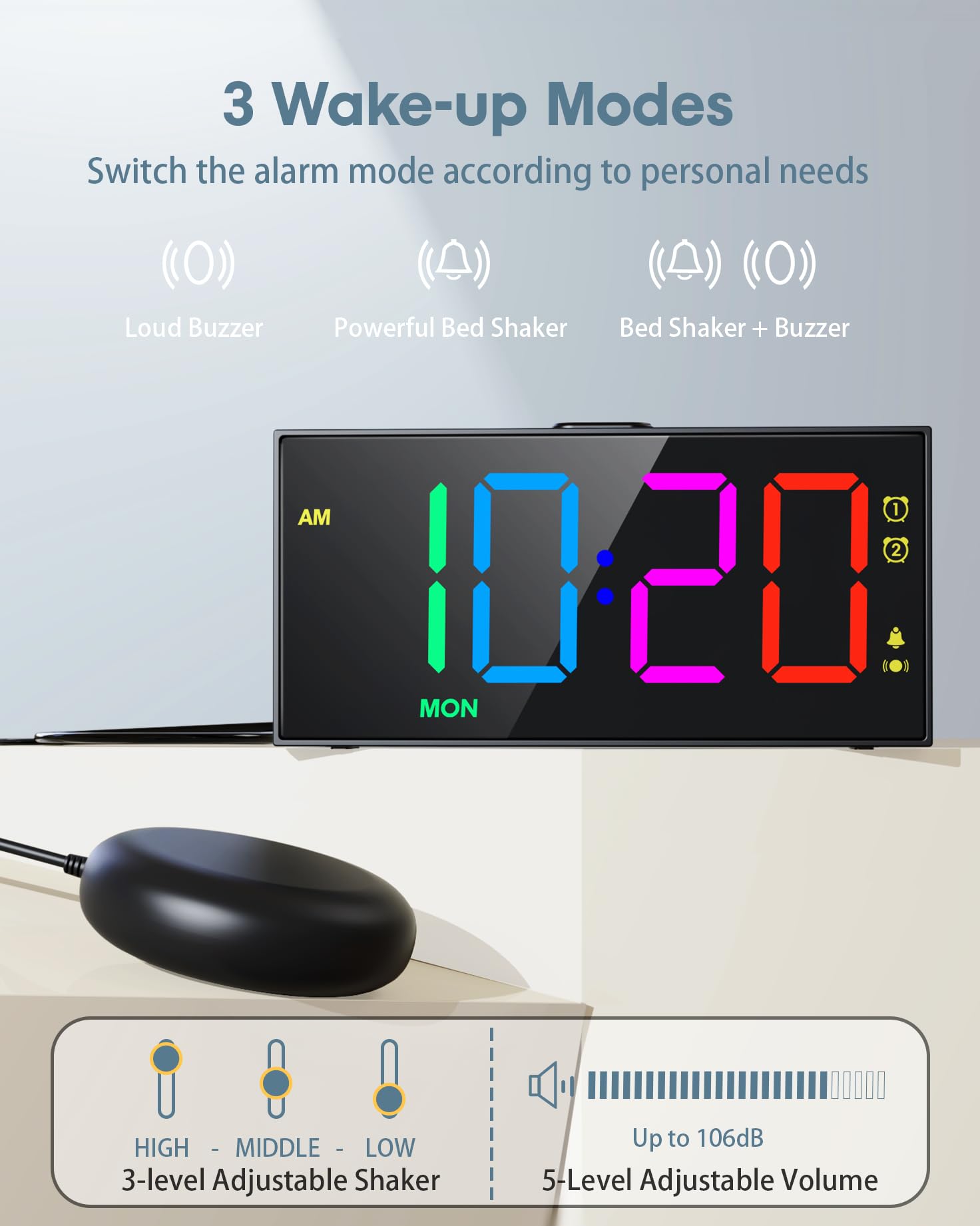 Roxicosly dual alarms with weekday and weekend scheduling for flexible routines