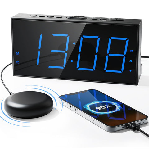Roxicosly loud alarm clock front view with clear 7.5" LED display for easy viewing