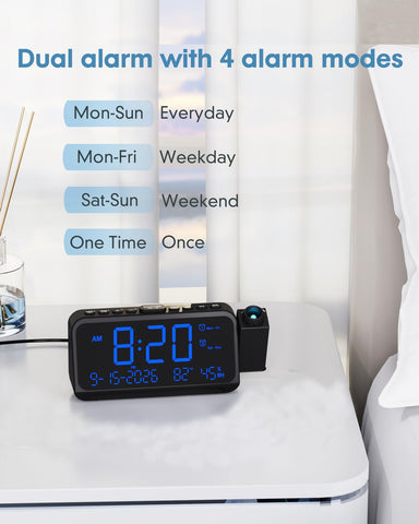 Roxicosly projection alarm clock provides USB-C and USB-A charging ports.