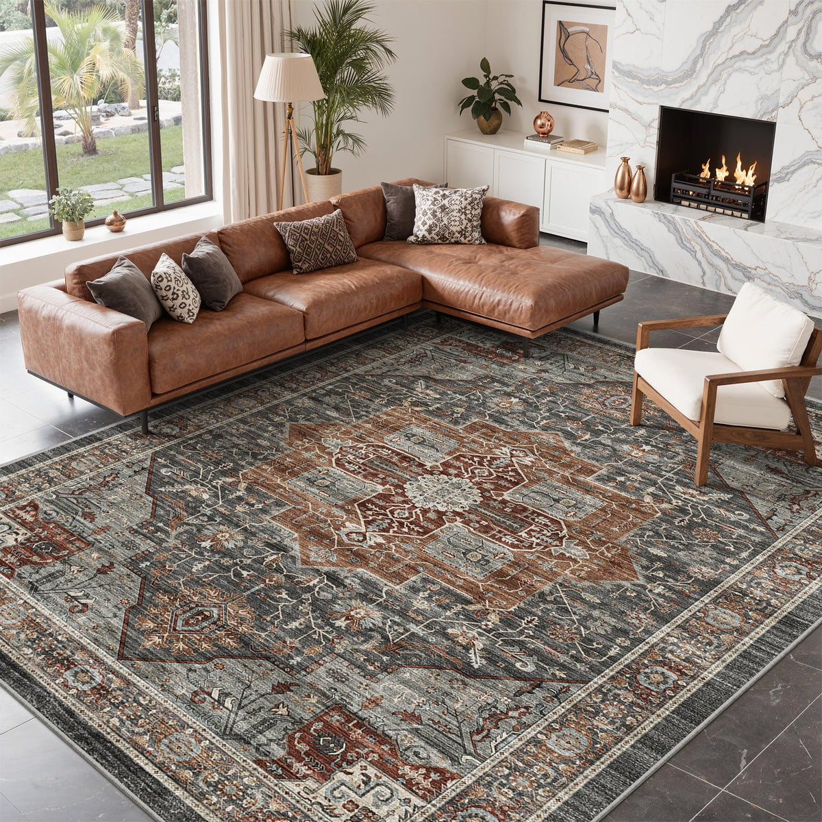 Roxstand 8x10 rug in living room shows versatile grey styling and comfortable underfoot