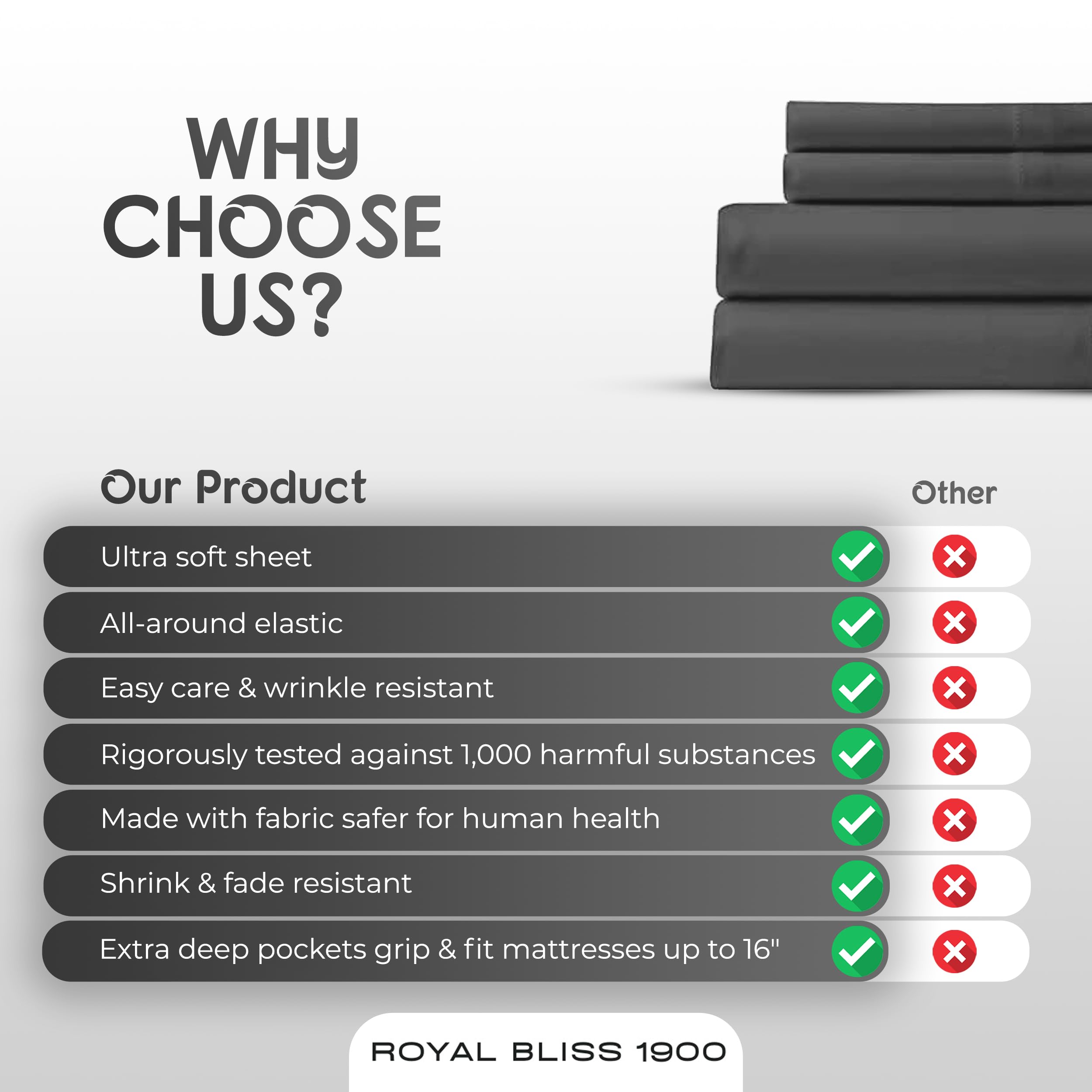 Royal Bliss elastic-all-around feature shown for secure adjustable-bed fit