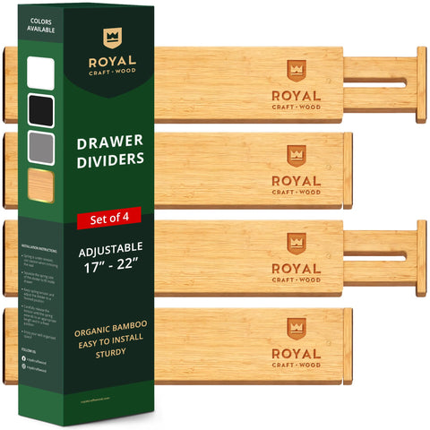 ROYAL CRAFT WOOD extendable bamboo drawer divider fits 21 inches for customizable sections.