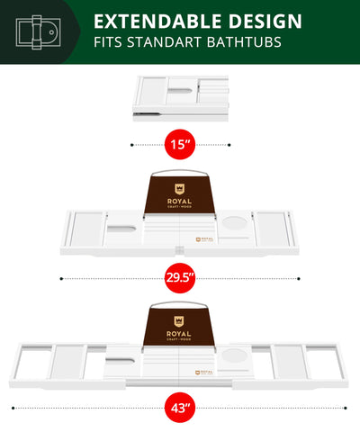 Eco-friendly bamboo construction of the ROYAL CRAFT WOOD bathtray.