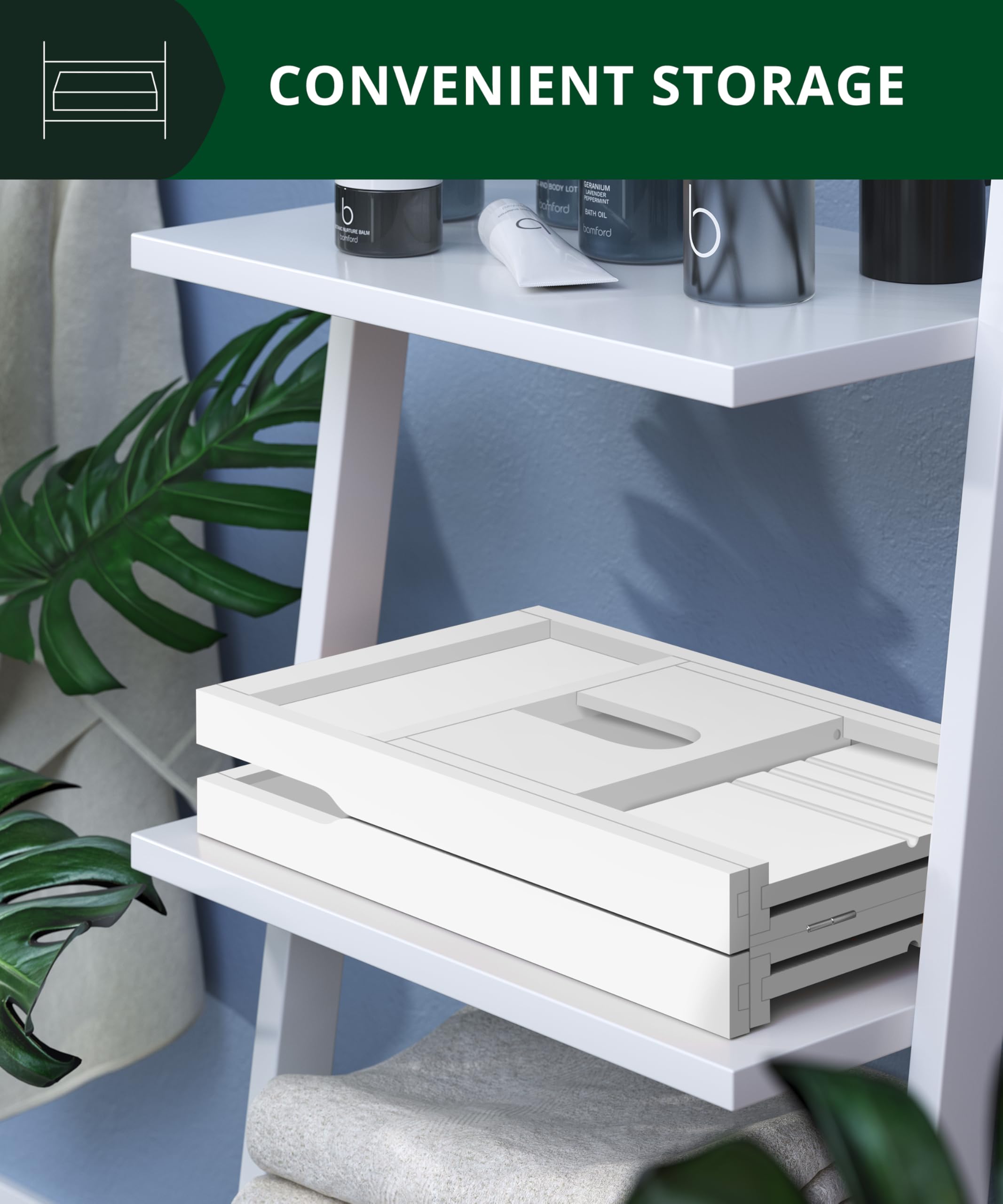 Non-slip grips on ROYAL CRAFT WOOD bathtray keep the tray steady.