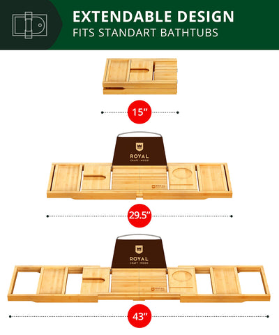 Royal Craft Wood bath tray with phone/tablet slot for hands-free viewing.