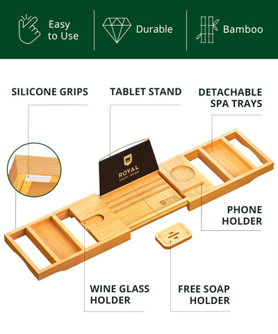 Royal Craft Wood removable spa trays for extra storage and organization.
