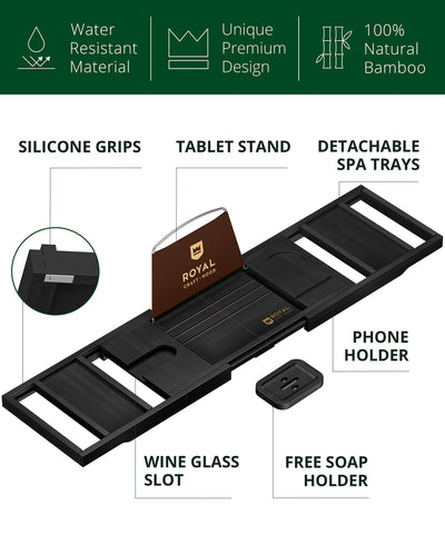 ROYAL CRAFT WOOD bathtray table with book holder keeps reading material within reach.