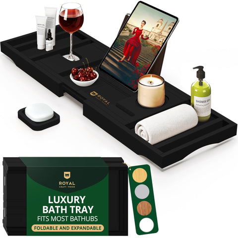 ROYAL CRAFT WOOD bathtub tray extendable 29.5–43 inches for a customizable tub setup.