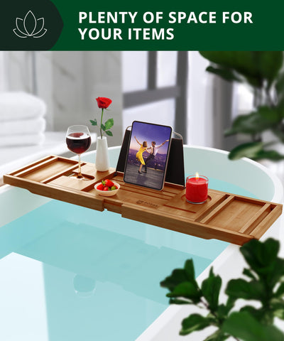ROYAL CRAFT WOOD candle holder adds ambience for a spa-like bath.