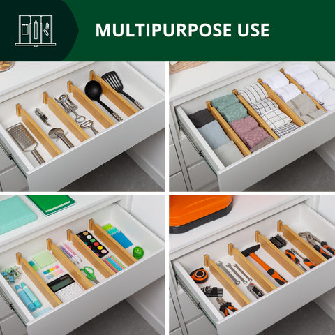 ROYAL CRAFT WOOD expandable separators maximize drawer space with adjustable gaps.