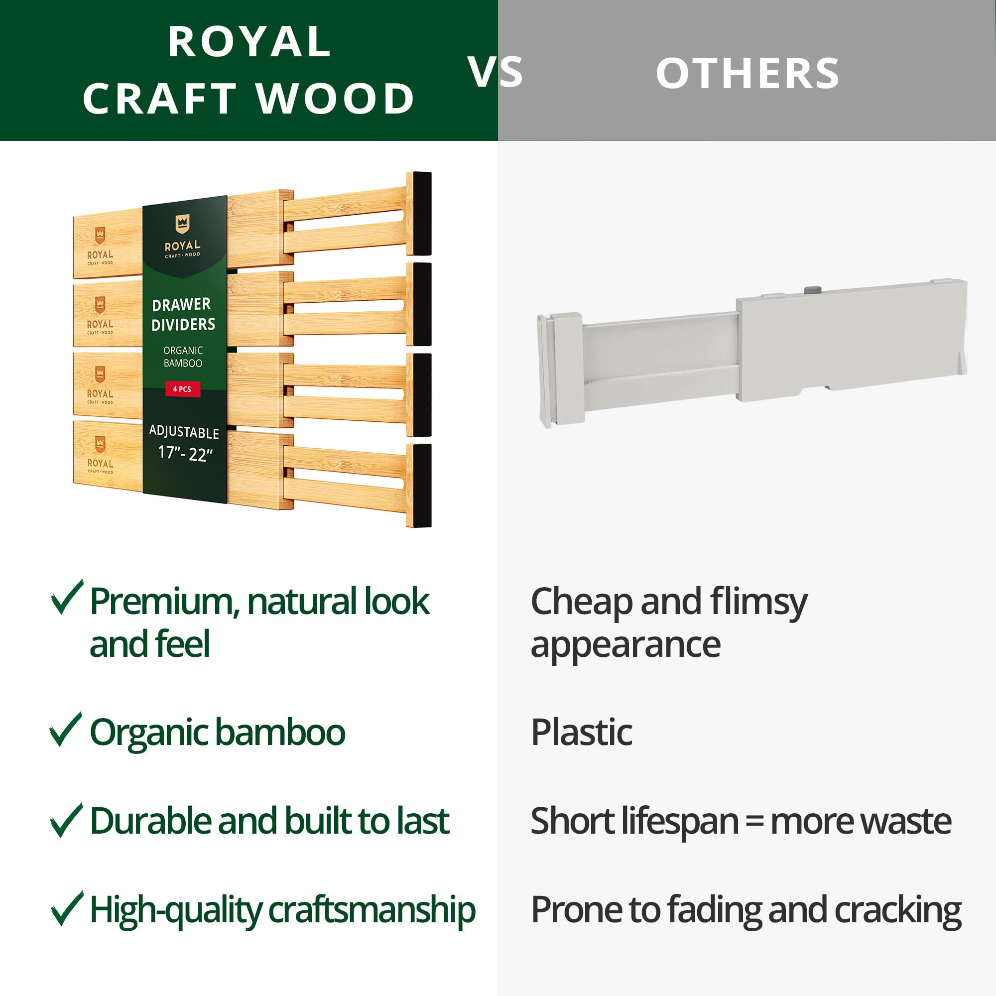ROYAL CRAFT WOOD simple installation and clean maintenance for clutter-free drawers.