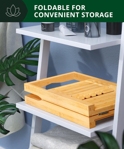 ROYAL CRAFT WOOD premium foldable bathtub tray extended to fit large tubs.