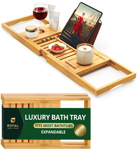 ROYAL CRAFT WOOD premium foldable bathtub tray folded for compact storage and easy handling.