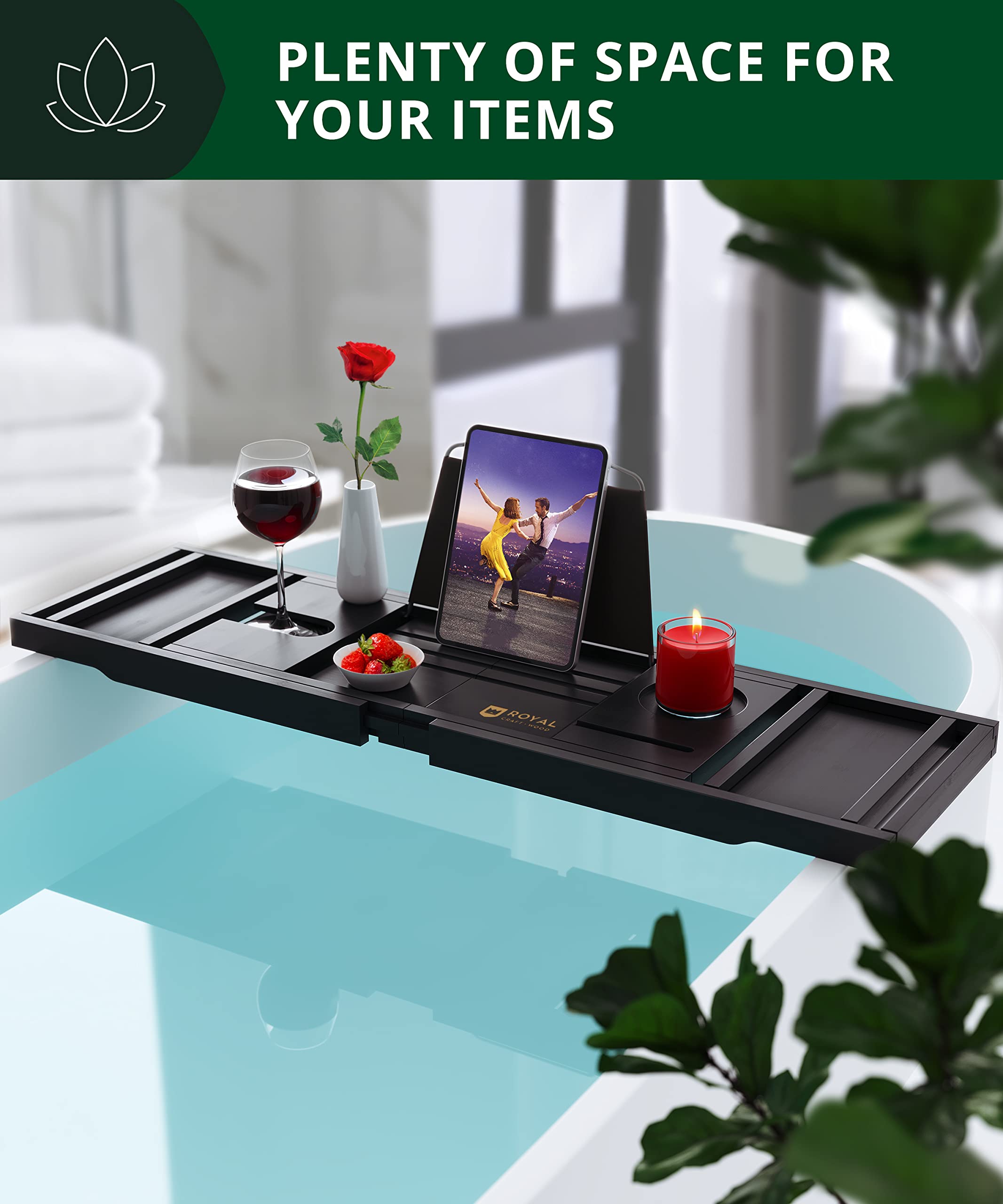 ROYAL CRAFT WOOD wine glass niche creates a relaxed, romantic spa-at-home experience.