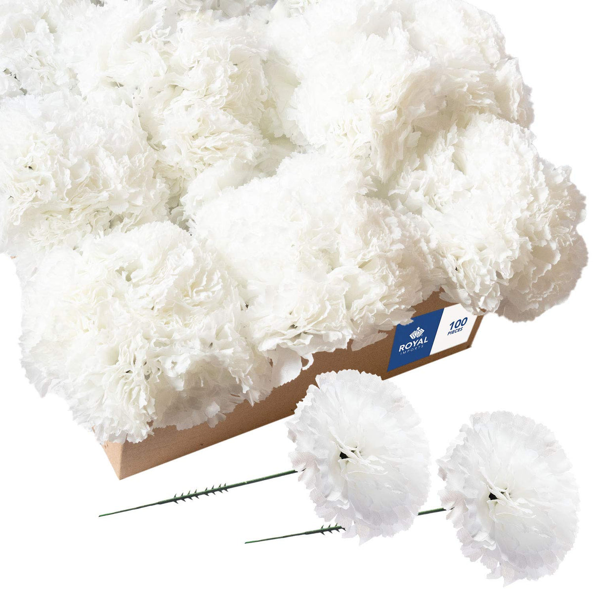 Royal Imports artificial white carnation on a 7 inch stem for elegant wedding decor