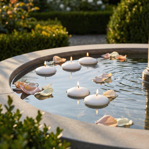Royal Imports 3in white floating candle on dining table creates inviting mood