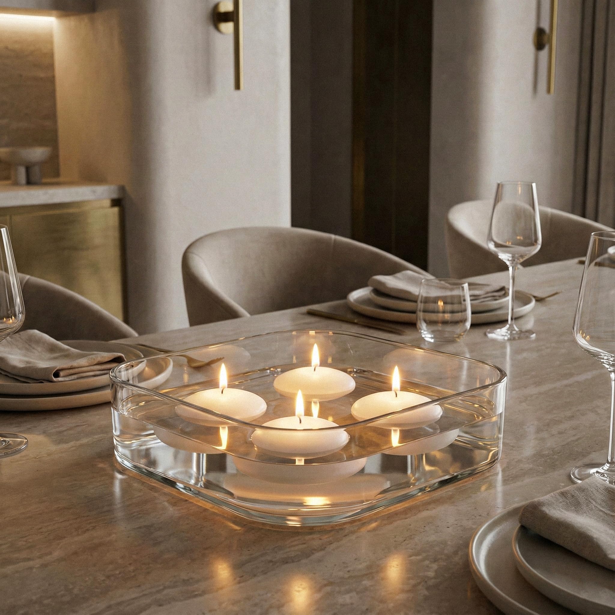 Royal Imports 3in white floating candle in pool water reflects soft light