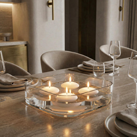 Royal Imports 3in white floating candle in pool water reflects soft light