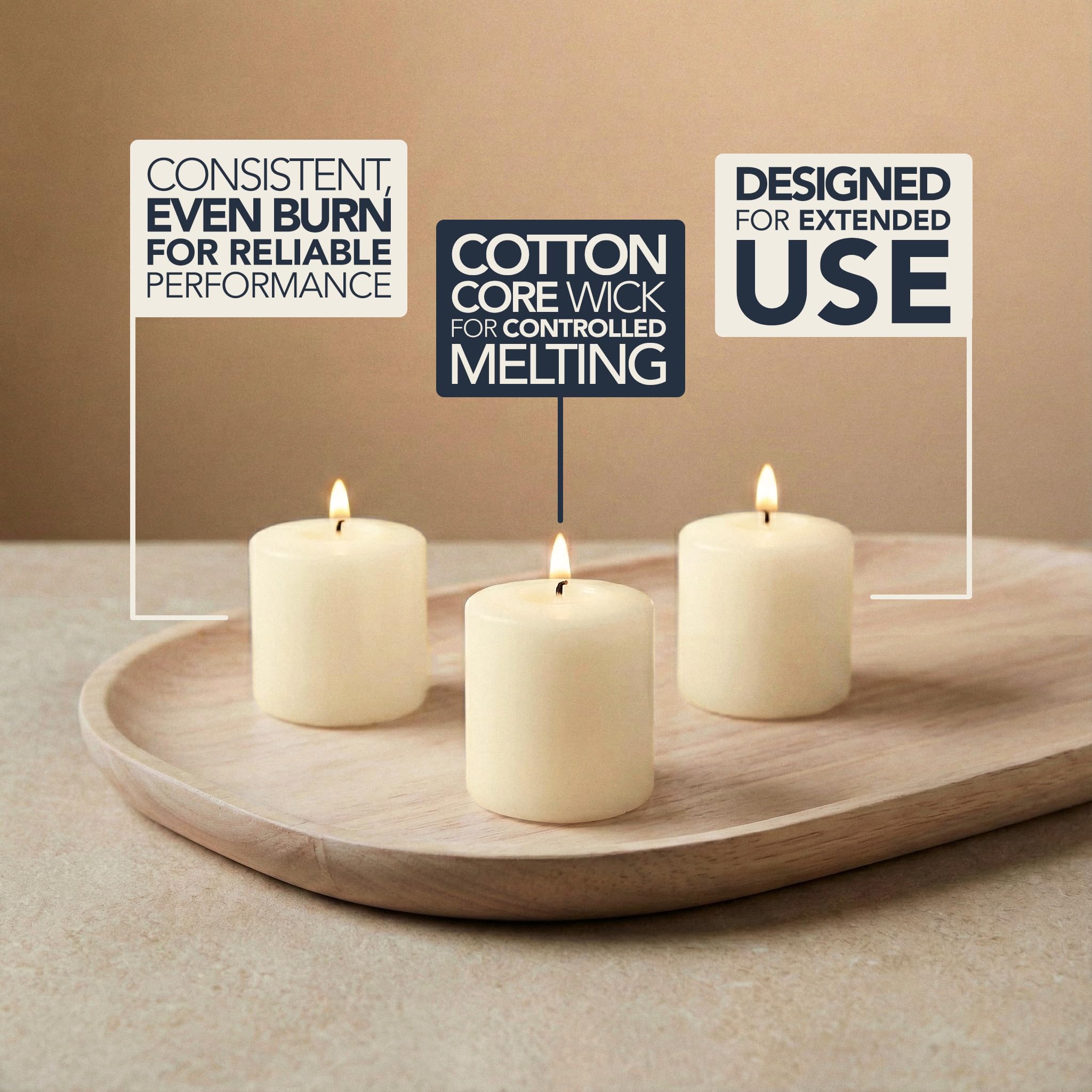 Royal Imports ivory votive on a spa-style setup conveys calm ambiance and versatile use.