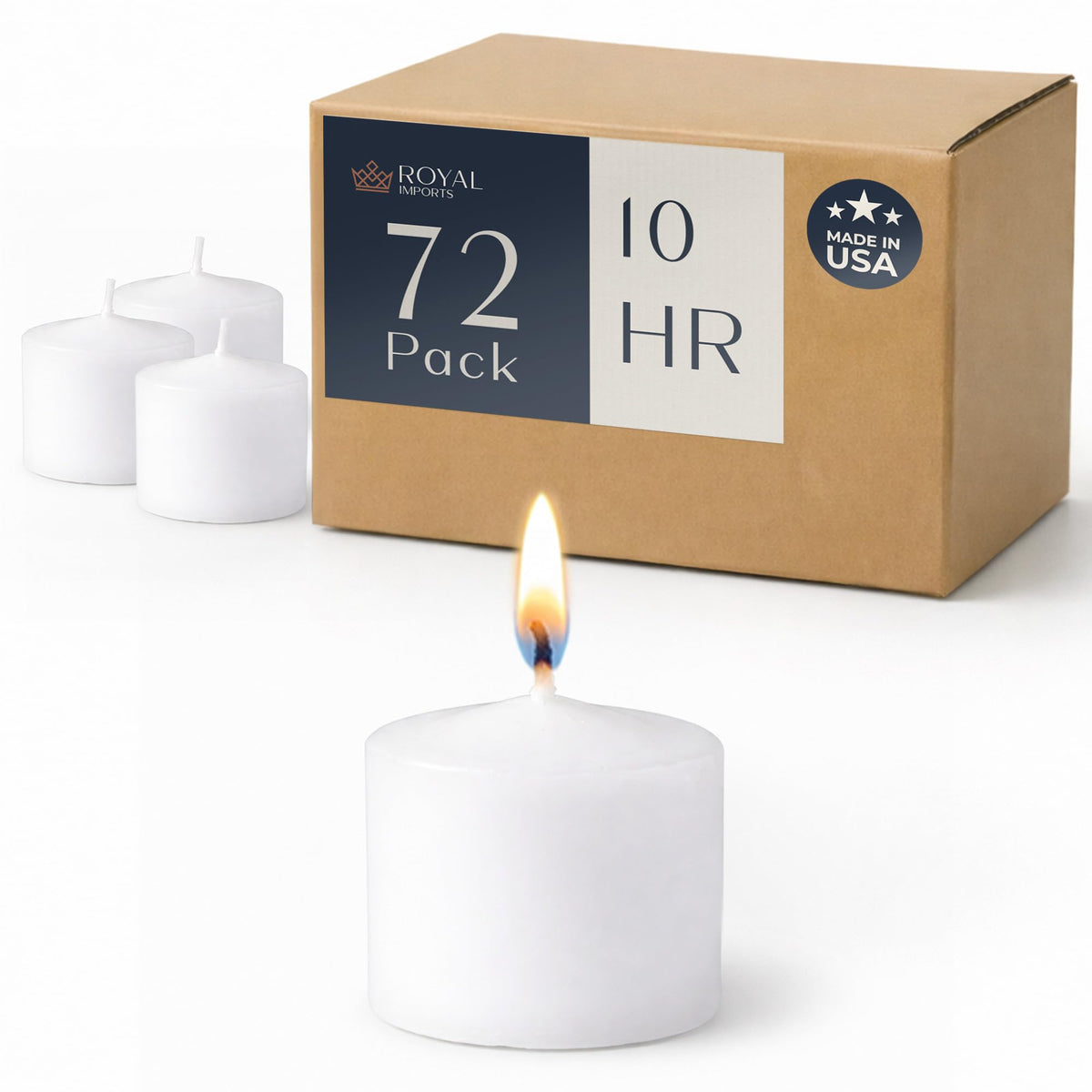 Royal Imports white 2-inch unscented votive candle in holder for reliable table glow.