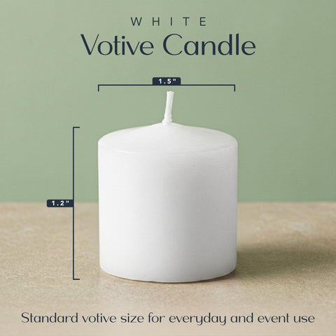 Royal Imports white 4-inch unscented votive candle in holder for longer ambience.