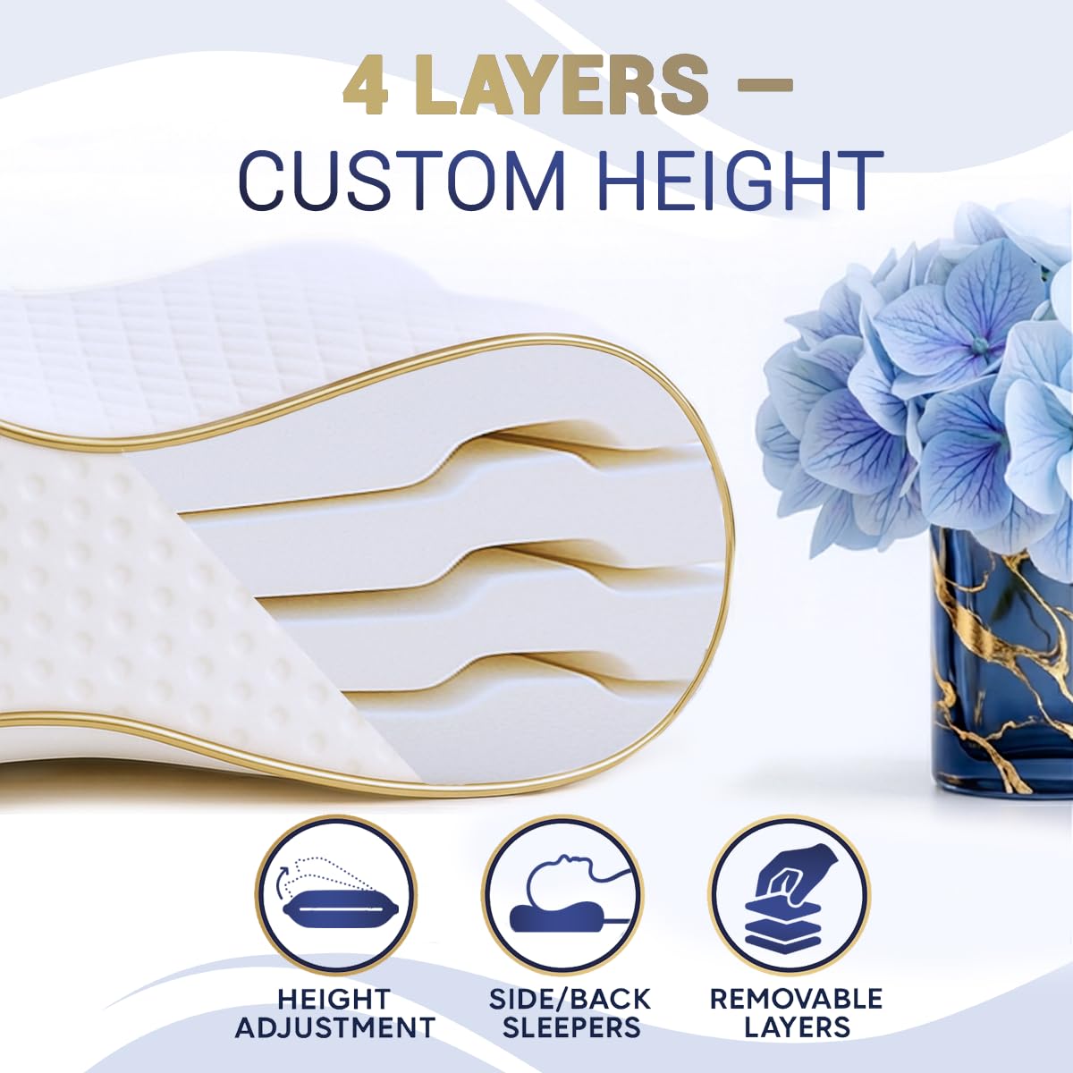 Royal Therapy adjustable queen-size pillow lets you remove layers for the perfect height.