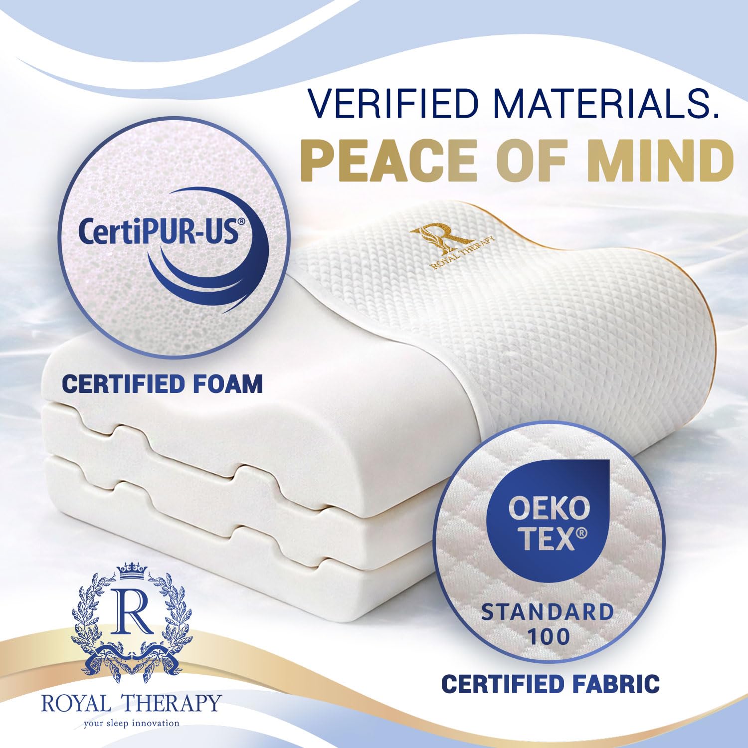 Royal Therapy contour pillow enables adjustable loft for different shoulder widths.