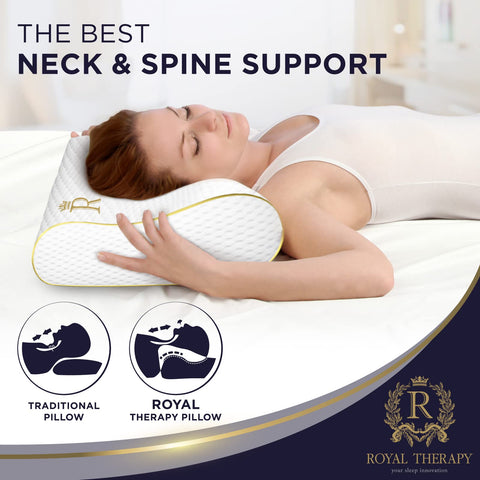 Royal Therapy King Memory Foam Pillow back-sleep profile promotes balanced neck alignment.
