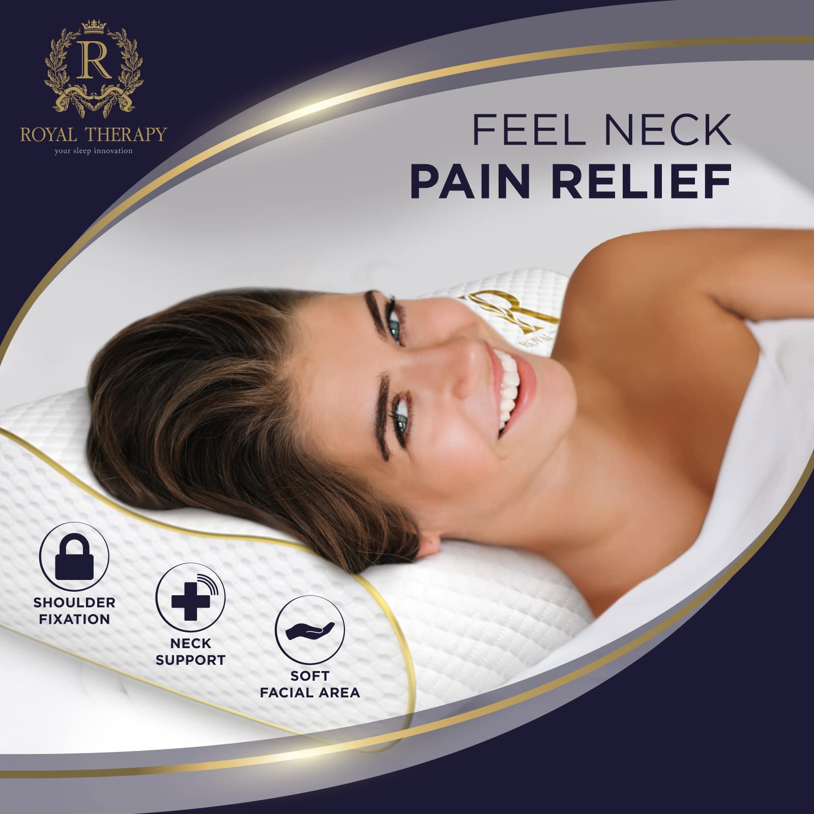 Royal Therapy King Memory Foam Pillow cervical-contour provides targeted neck support for alignment.