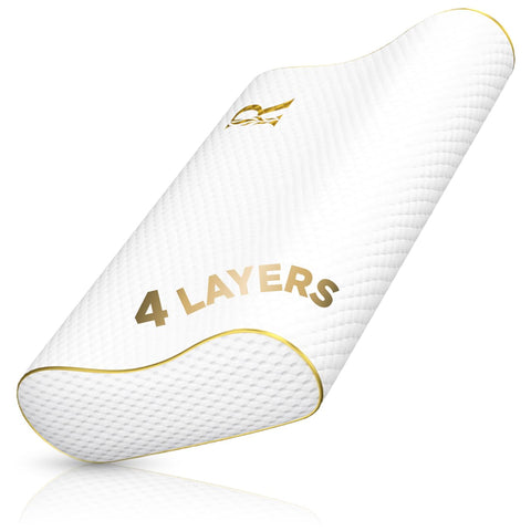 Royal Therapy memory foam pillow with layered construction for customizable comfort and neck support.