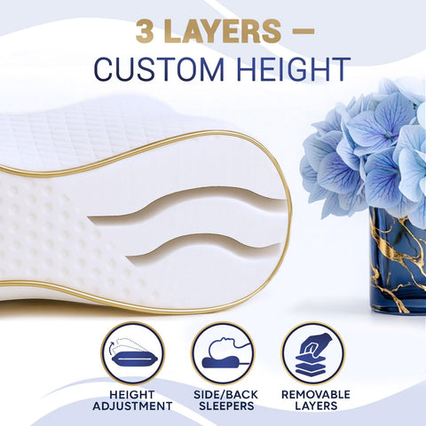 Royal Therapy pillow with 3-layer design allows personalized loft adjustment.