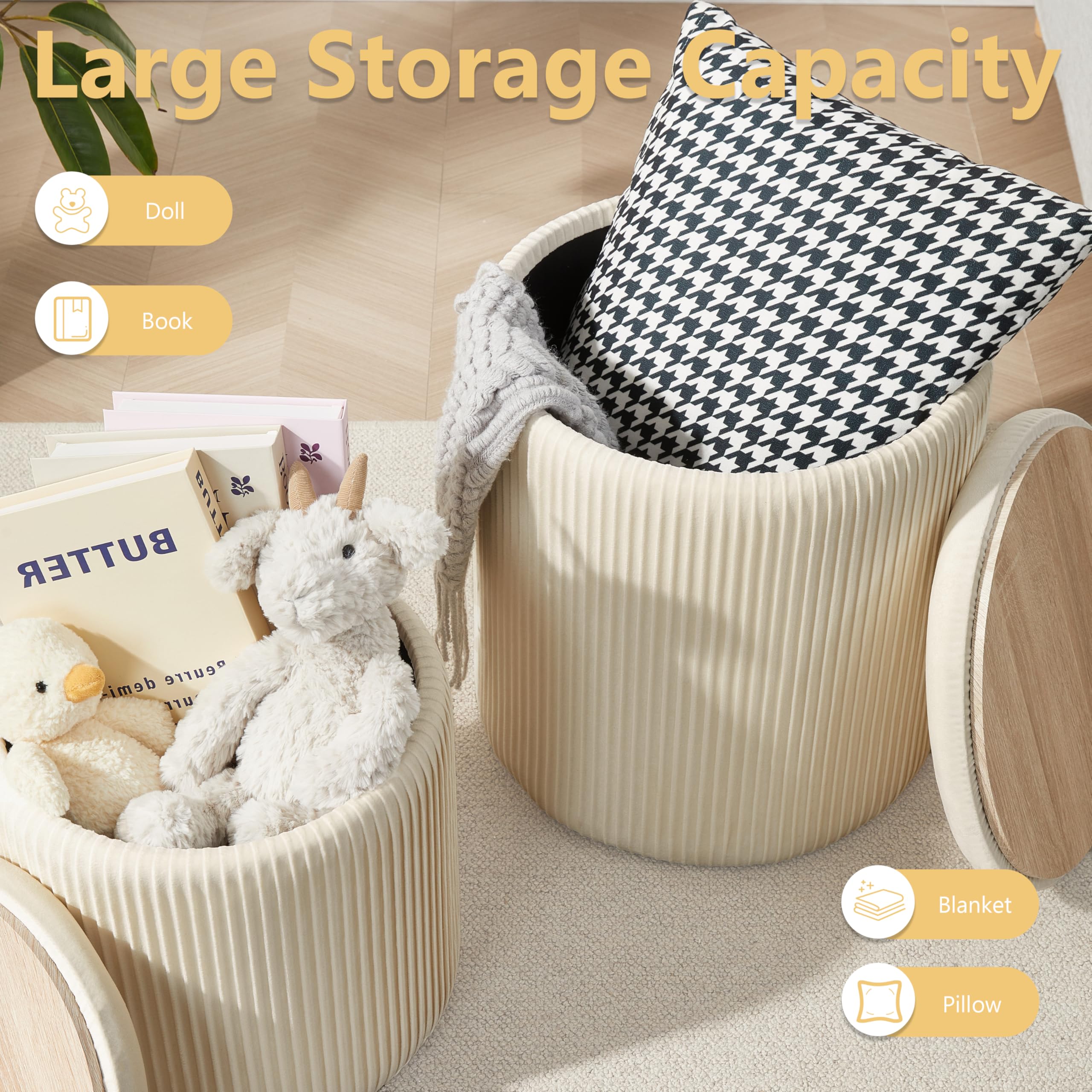 Two stackable Royal Windsor ottomans maximize room flexibility and layout.