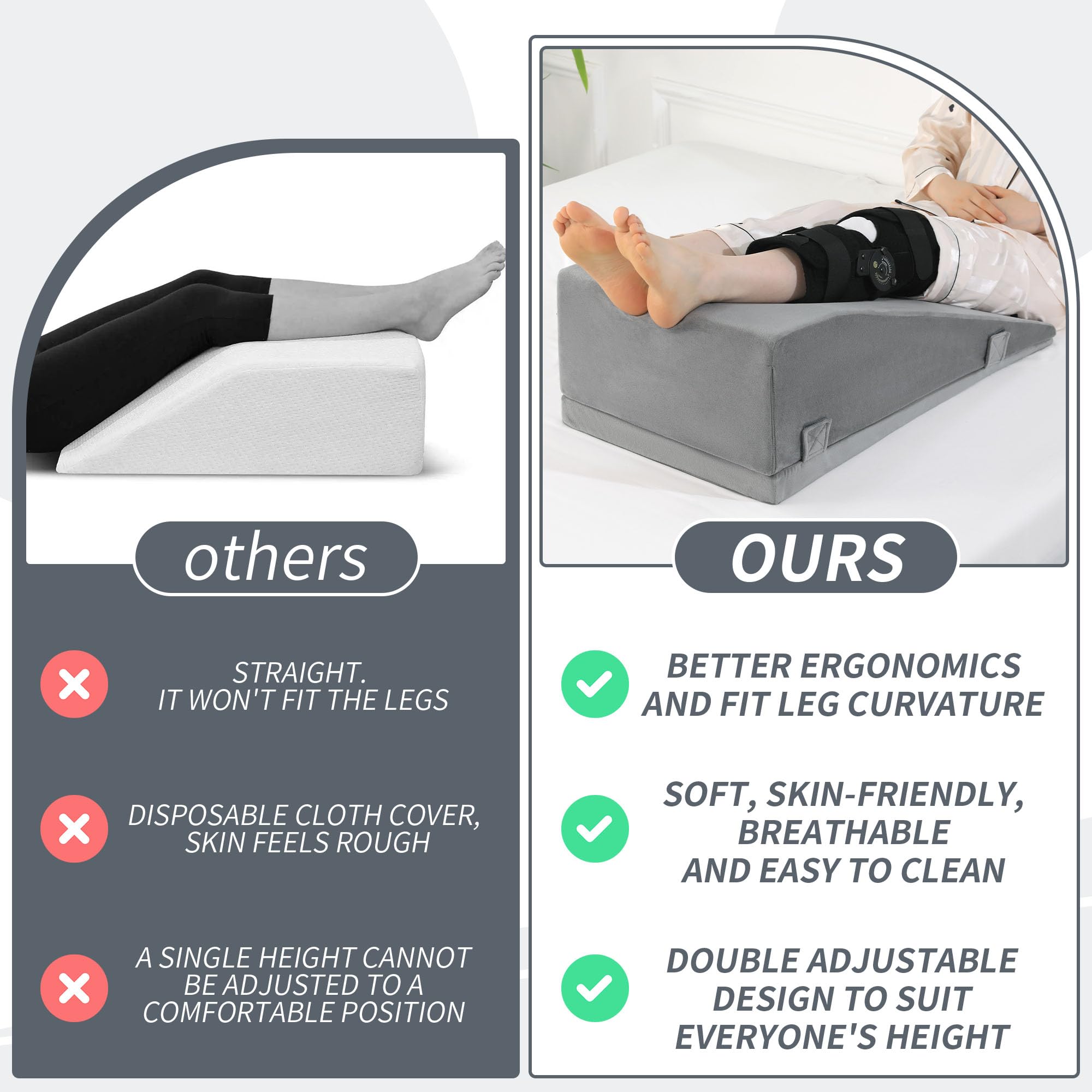 ROYALAY leg elevation pillow available in two widths for one or both legs.