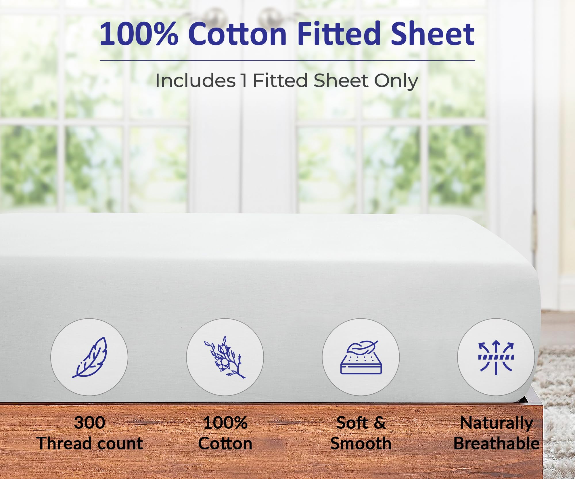 Royale Linens 300TC fitted sheet king white, deep-pocket focus for mattress up to 16 inches.