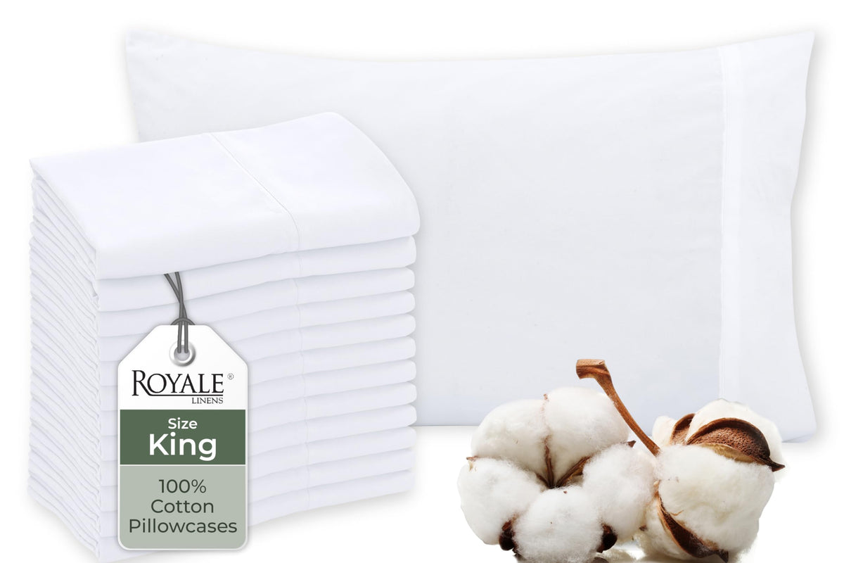 Royale Linens white king-size pillowcase texture, soft and breathable cotton for comfort.