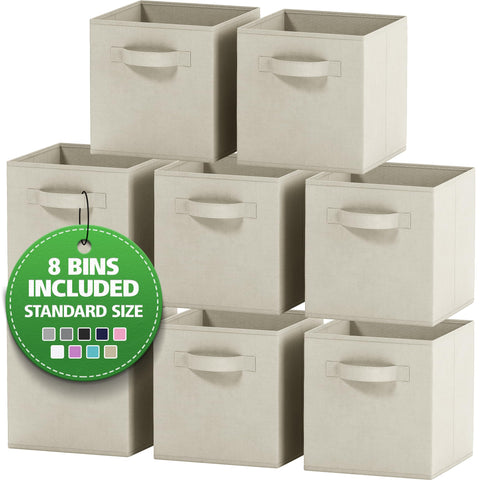 Royexe 8-pack foldable storage cubes side view, sturdy dual handles for easy transport.