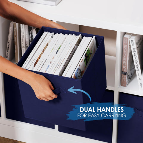 Royexe navy cube-bin for durable, stylish playroom storage.