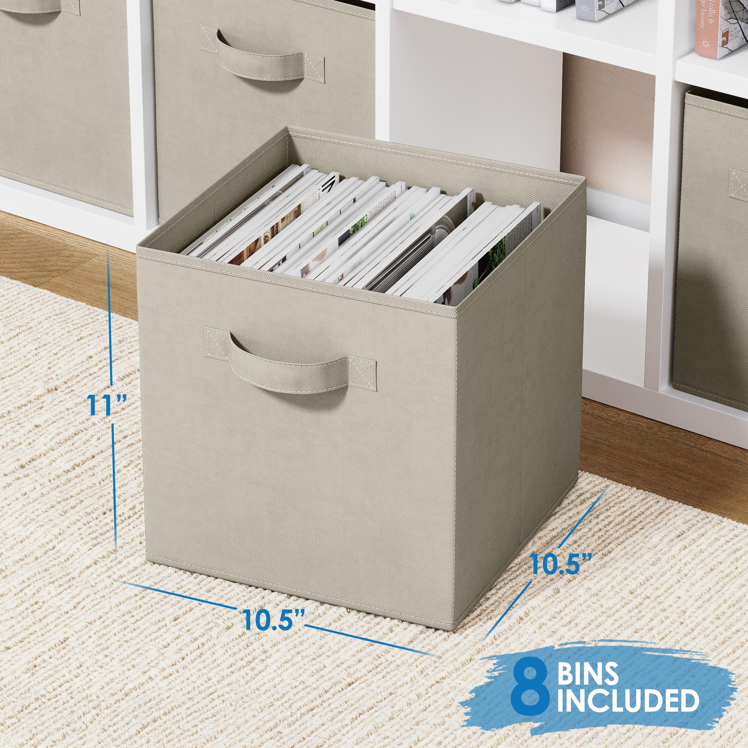 Royexe foldable fabric bin open-drawer view, quick-access organization.