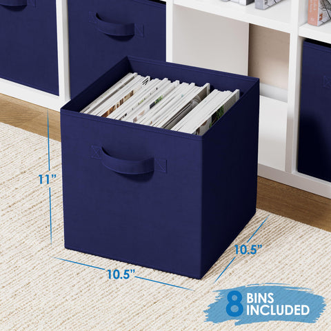 Royexe standard-size cube bin 10.5x10.5x11 for easy shelf fit.